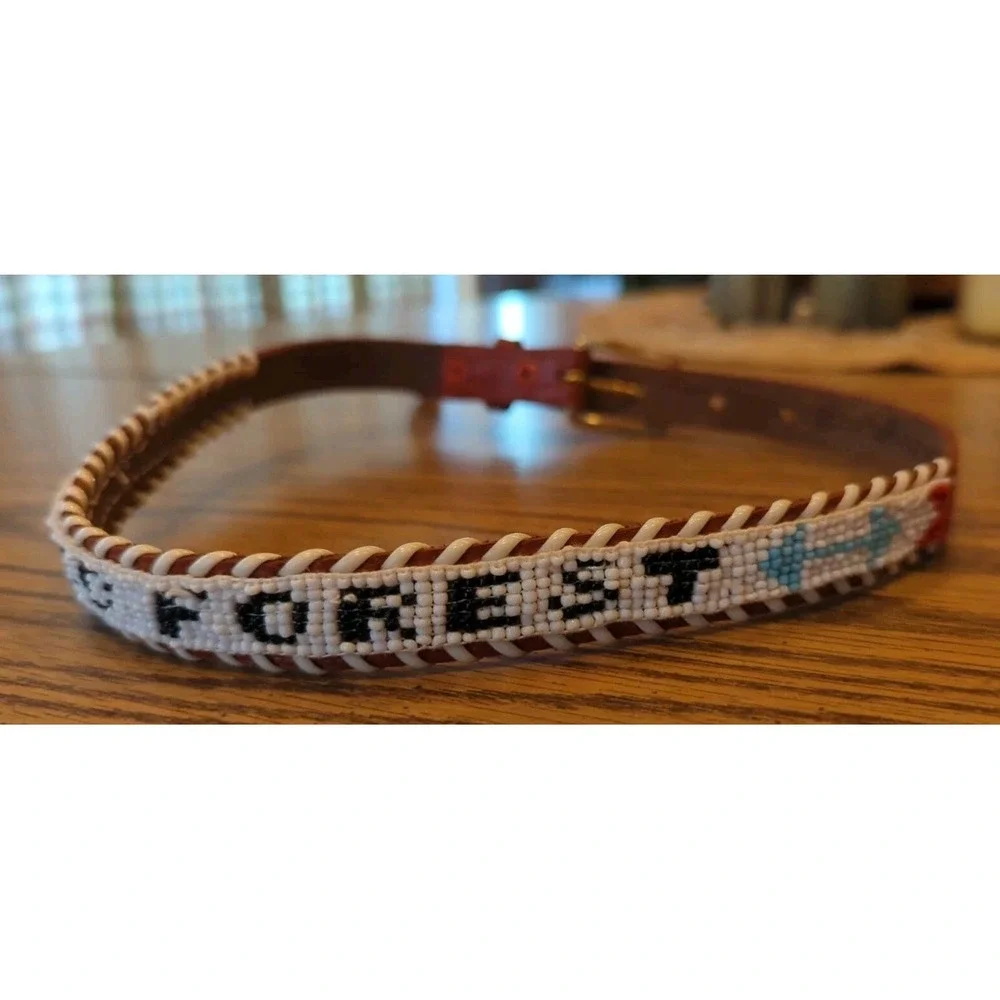 NOS Magic Forest Lake George NY Novelty Beaded Leather Belt Kids Youth Adult 24